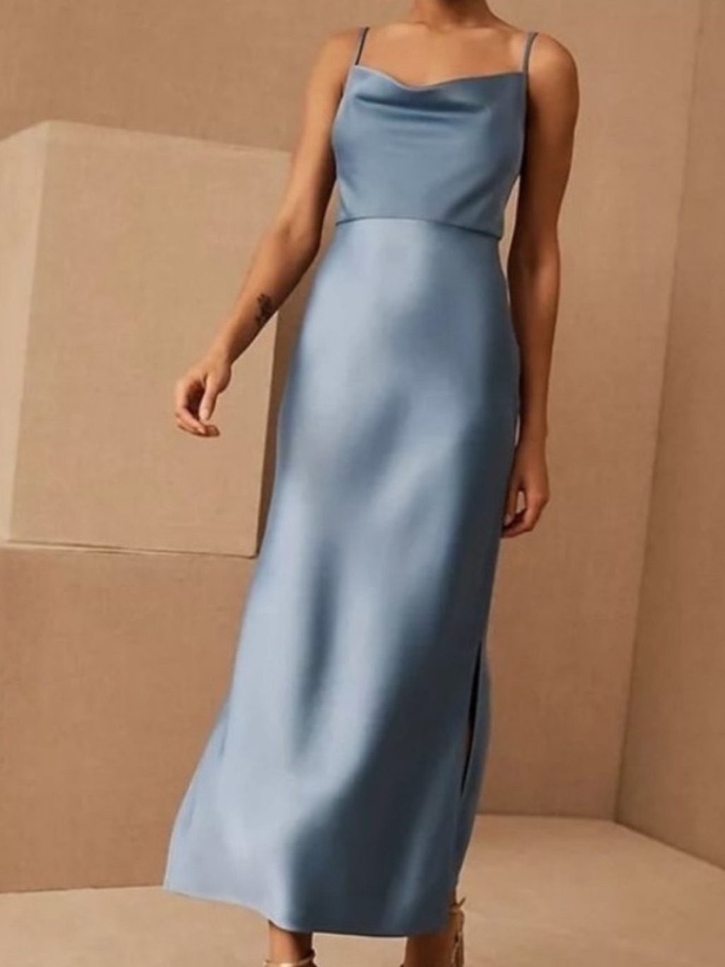 Sachin + Babi Satin Slip Mid Dress In Dusty Blue